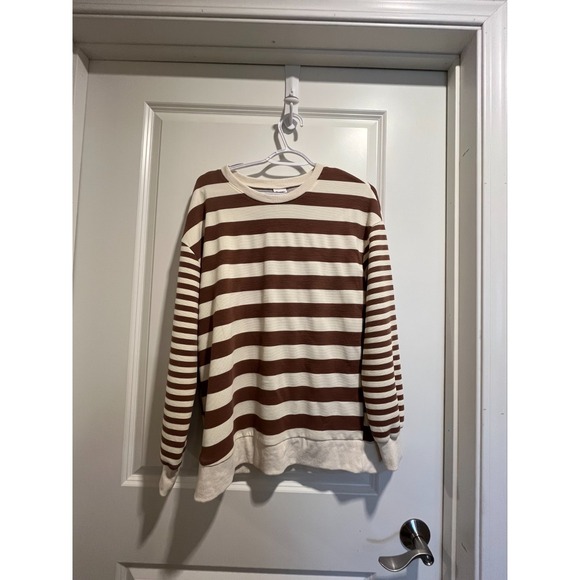 Wiholl Tops - WIHOLL Women's size M Cream and Brown Stripe Long Sleeve Thermal